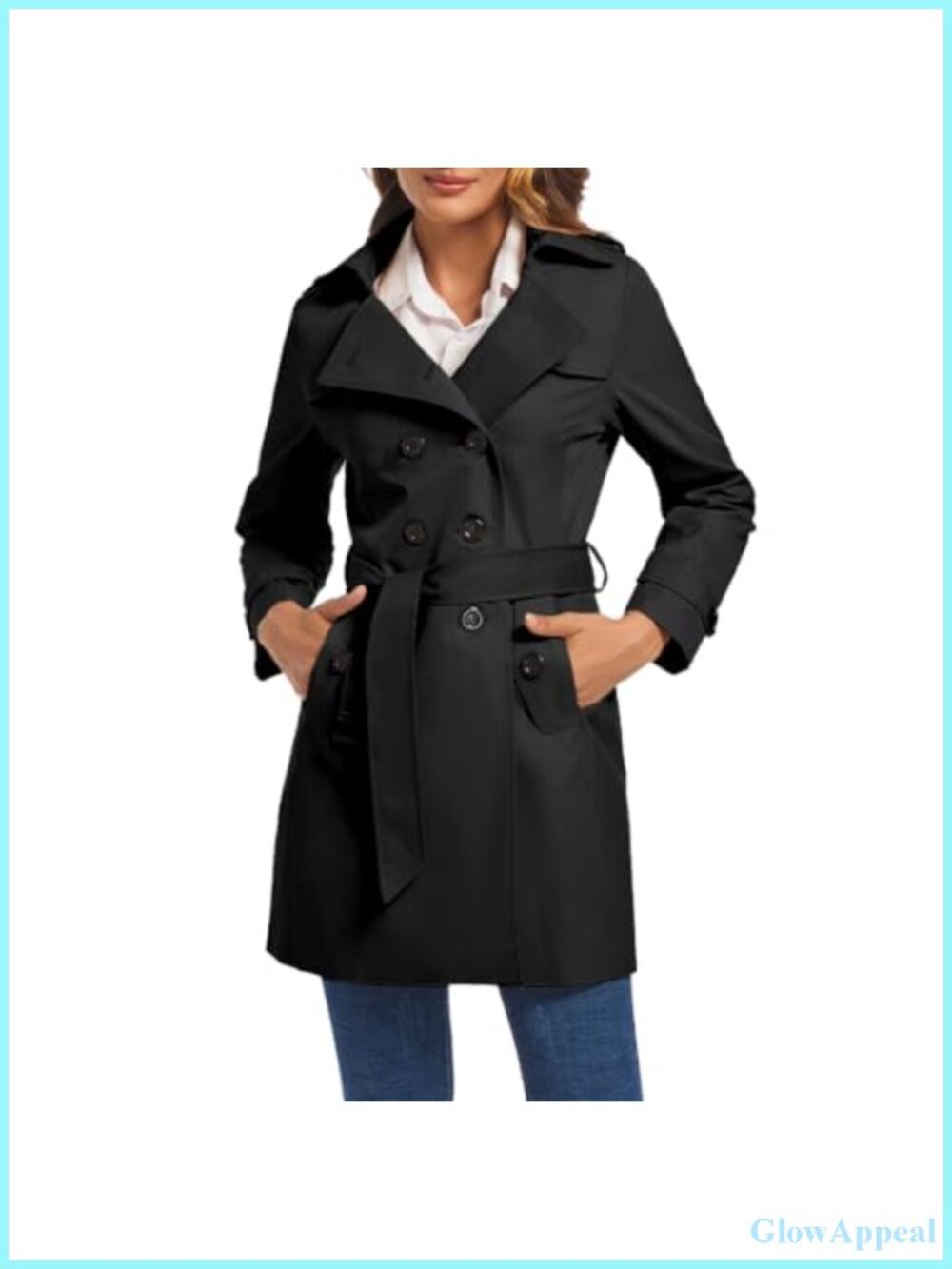 Women's Double Breasted Trench Coat Water Resistant Windbreaker Classic Belted
